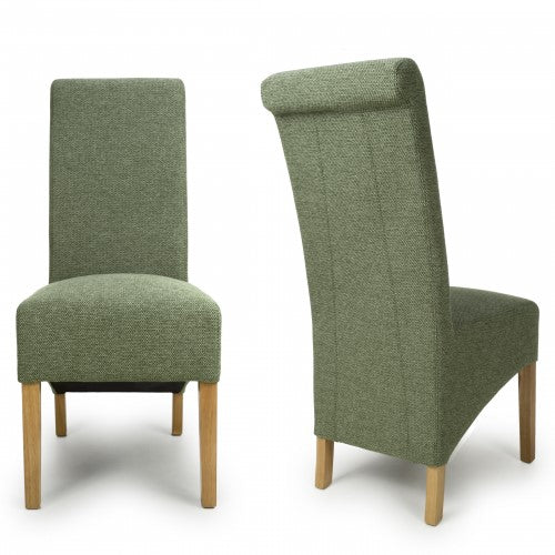 Krista Roll Back Green Weave Dining Chairs - Set Of 2
