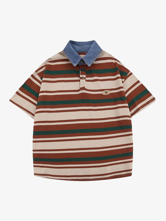 Thesupermade Vintage Striped Polo Shirt - 2165 - Brown / M