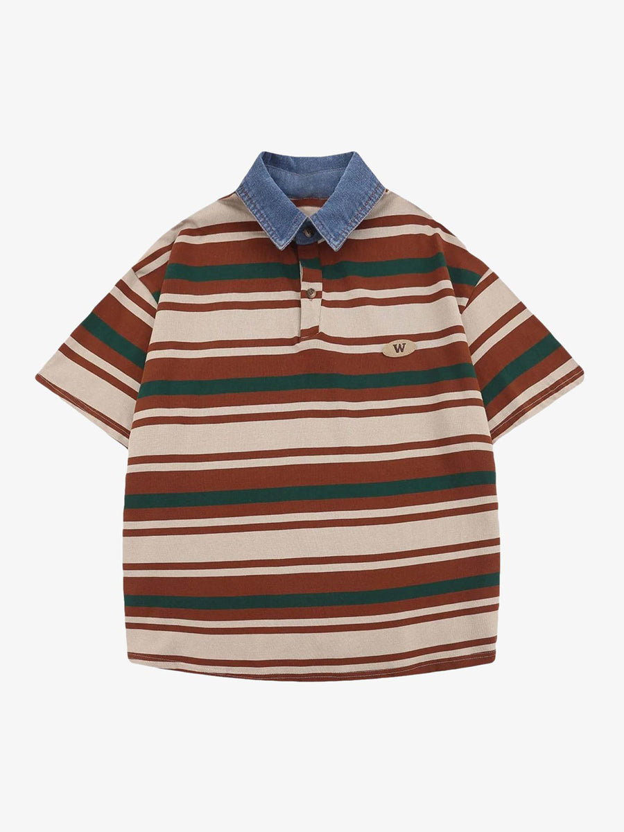 Thesupermade Vintage Striped Polo Shirt - 2165 - Brown / M