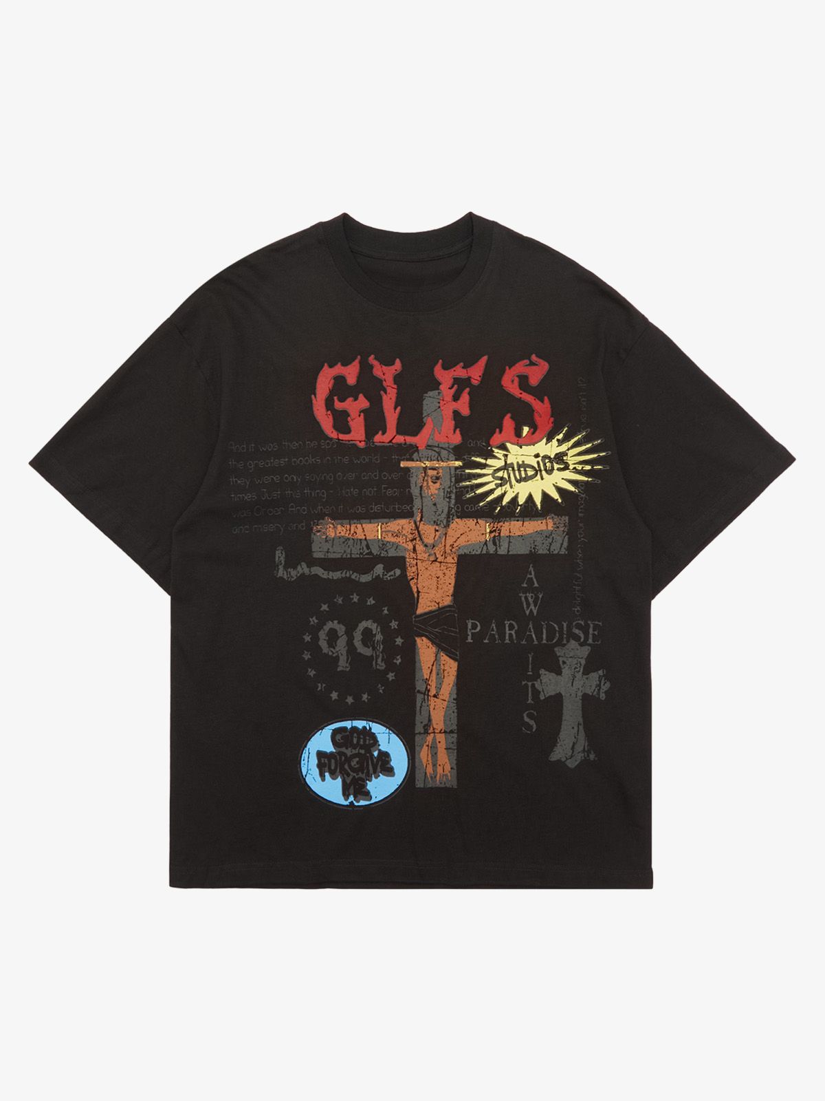 Thesupermade Funny Jesus Graffiti Street Rap T-shirt - Black / M