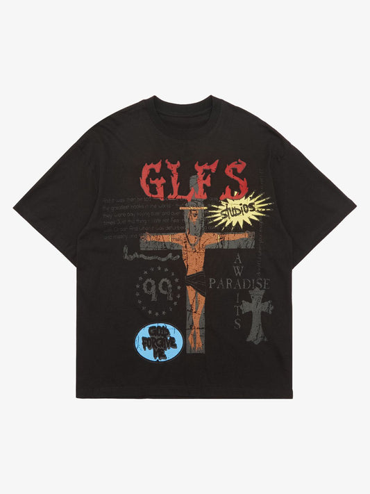 Thesupermade Funny Jesus Graffiti Street Rap T-shirt - Black / M