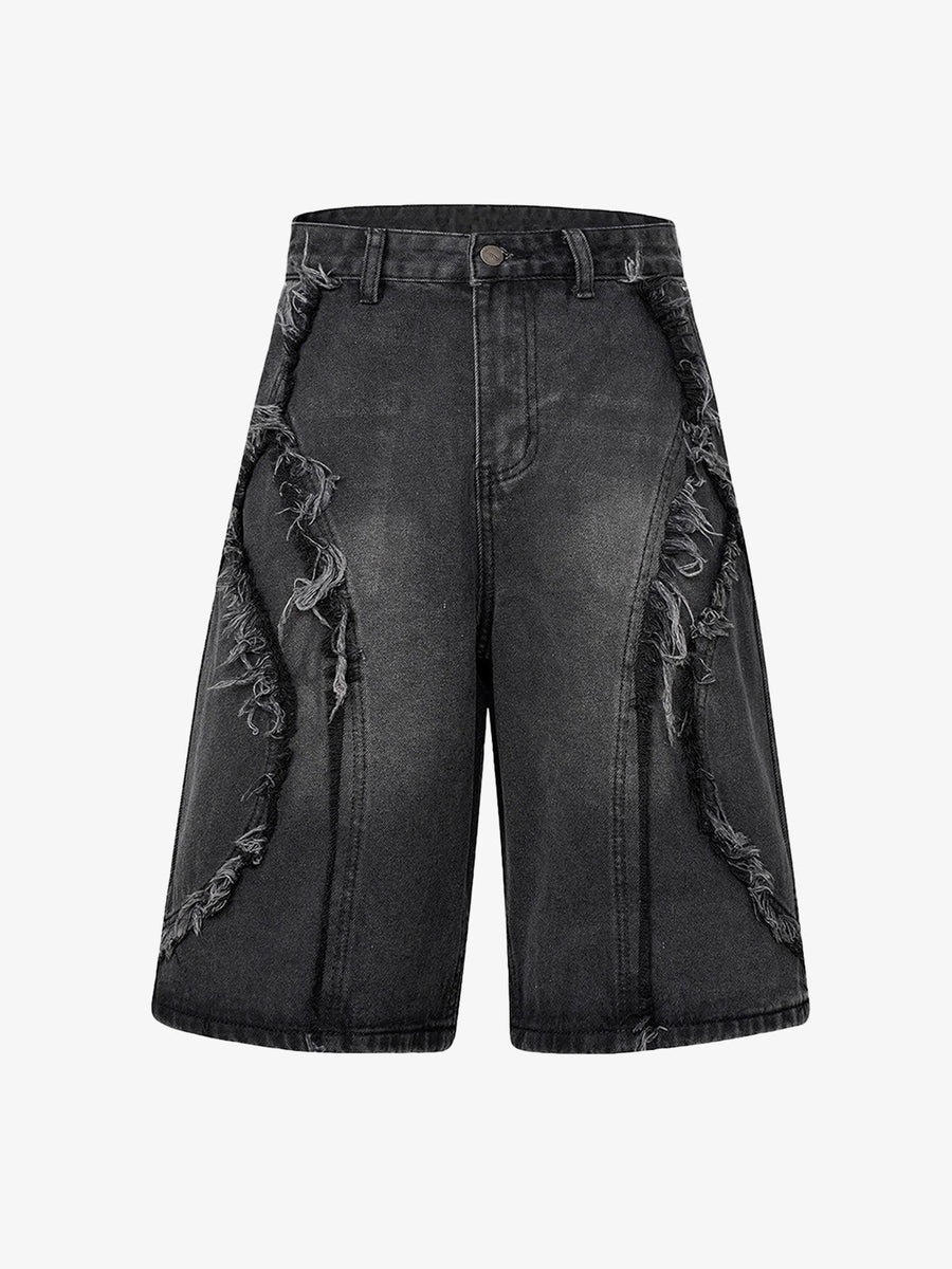 Thesupermade High Street Washed Distressed Denim Shorts - Black / M