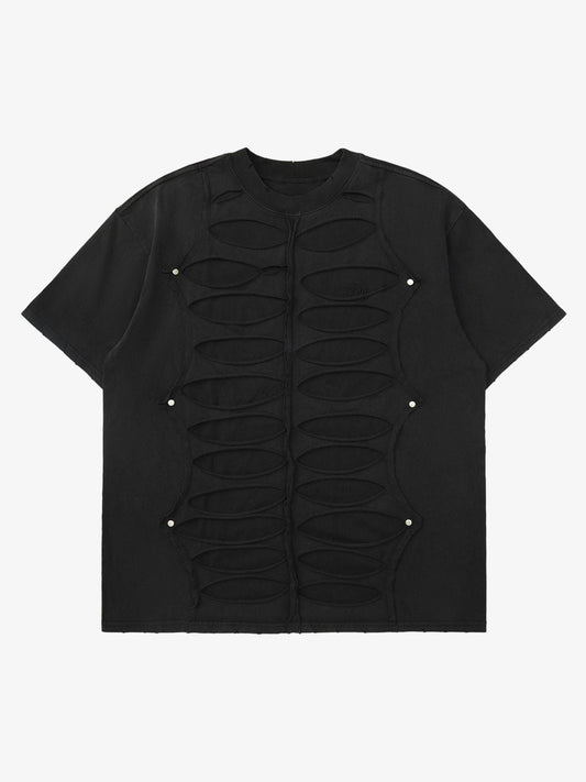 Thesupermade High Street Hip Hop Hole Design T-shirt - Black / XL