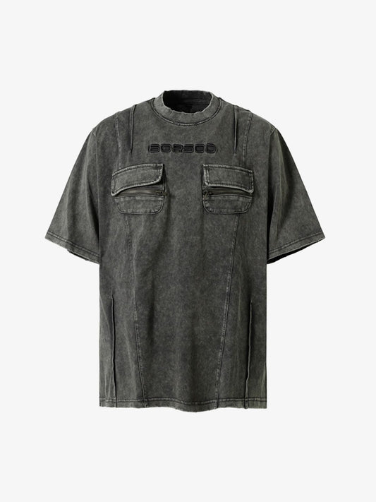 Vintage Washed Multi-Pocket T-Shirt - Dark Grey / M