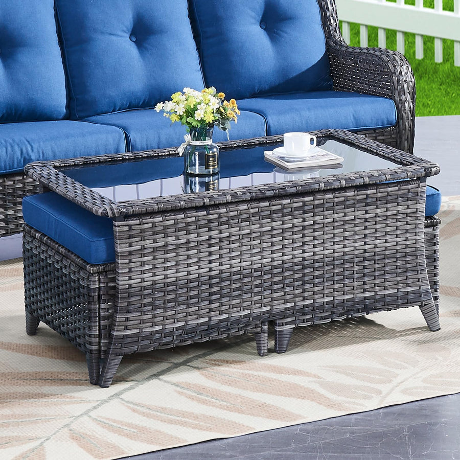 Outdoor Wicker Coffee Table with Ottoman Storage, NTC Series - Mixed Grey Wicker