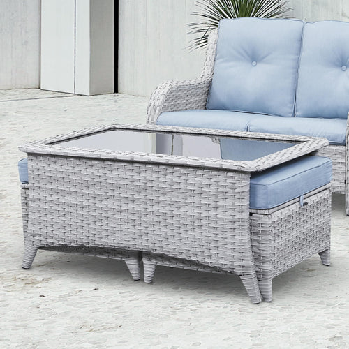 Outdoor Wicker Coffee Table with Ottoman Storage, NTC Series - Light Grey Wicker