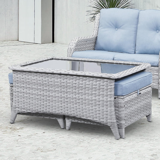 Outdoor Wicker Coffee Table with Ottoman Storage, NTC Series - Light Grey Wicker