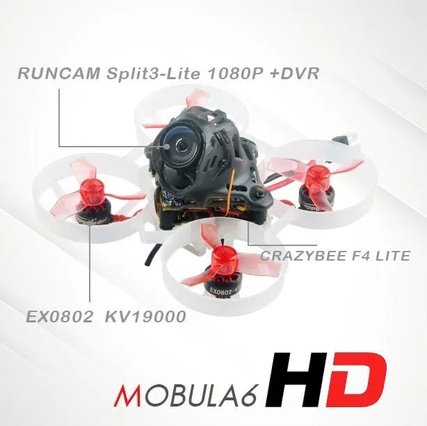 Happymodel Mobula6 HD 65mm Crazybee F4 Lite 1S Whoop FPV Racing Drone BNF w/ Runcam Split3-lite 1080P HD DVR Camera - Built-in Frsky SPI D8 Receiver