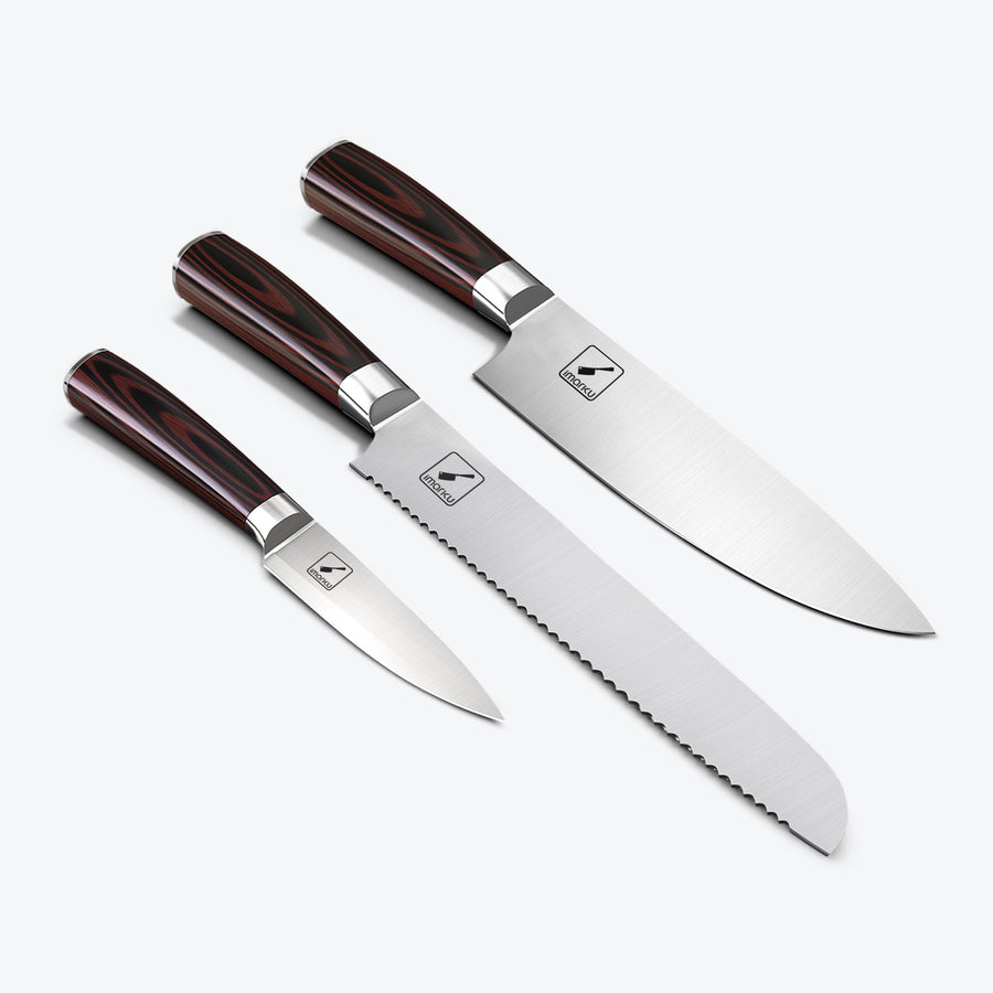 Chef Knife Set with German Stainless Steel Blade Wood Handle for Starter