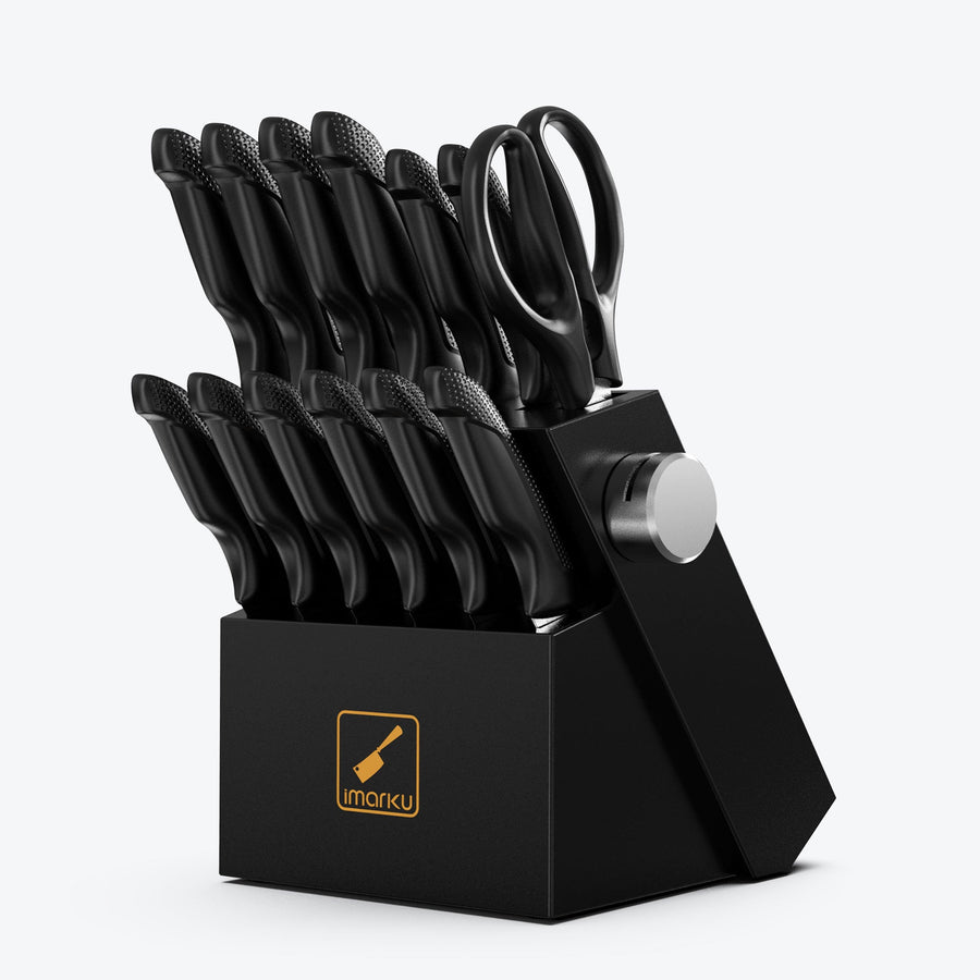 White Knife Set for Kitchen 14-Piece Japanese Cutlery Set with PP Handle - Black
