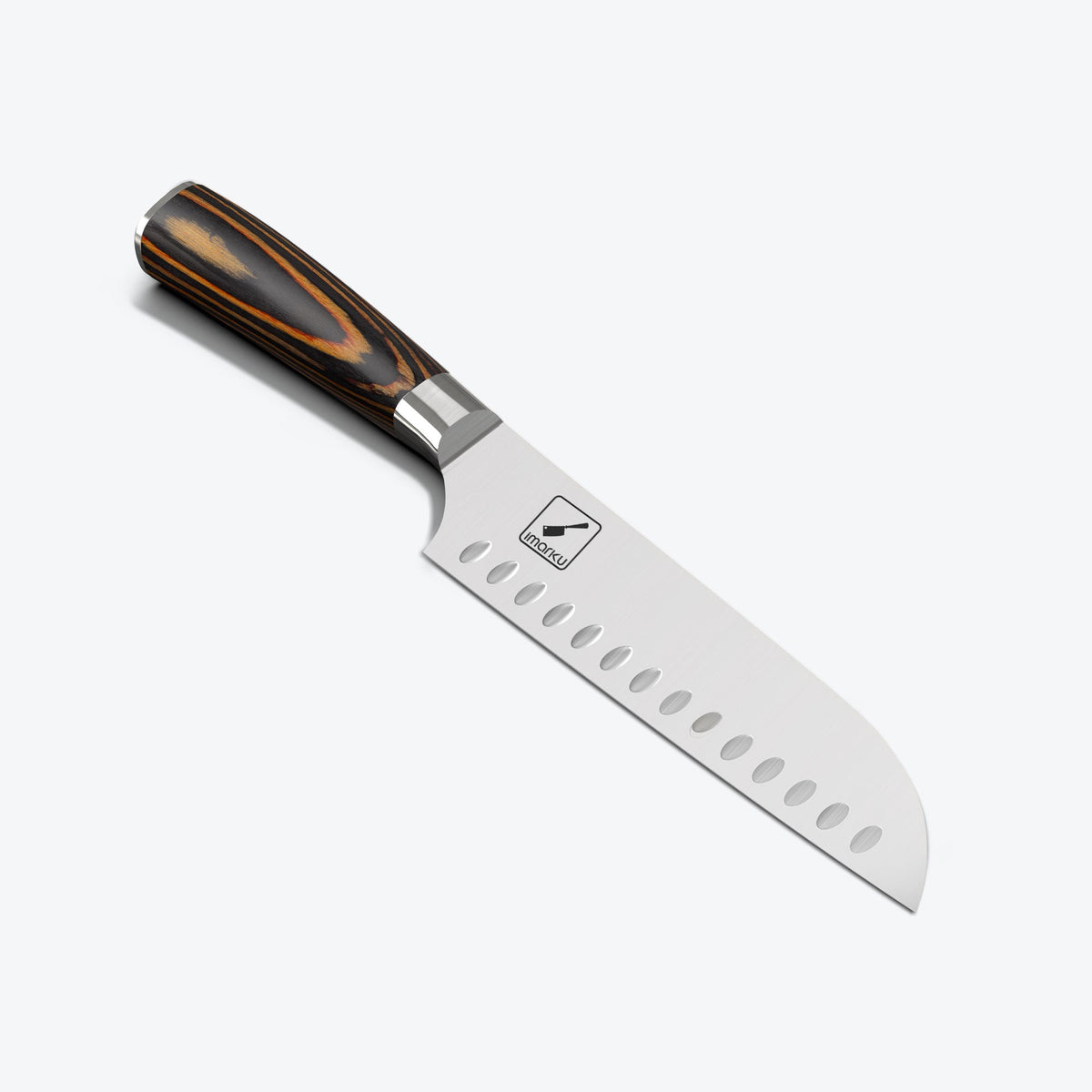 7 Inch Santoku Knife with Ultra Sharp Hollow Edge & Orange Handle