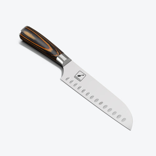 7 Inch Santoku Knife with Ultra Sharp Hollow Edge & Orange Handle