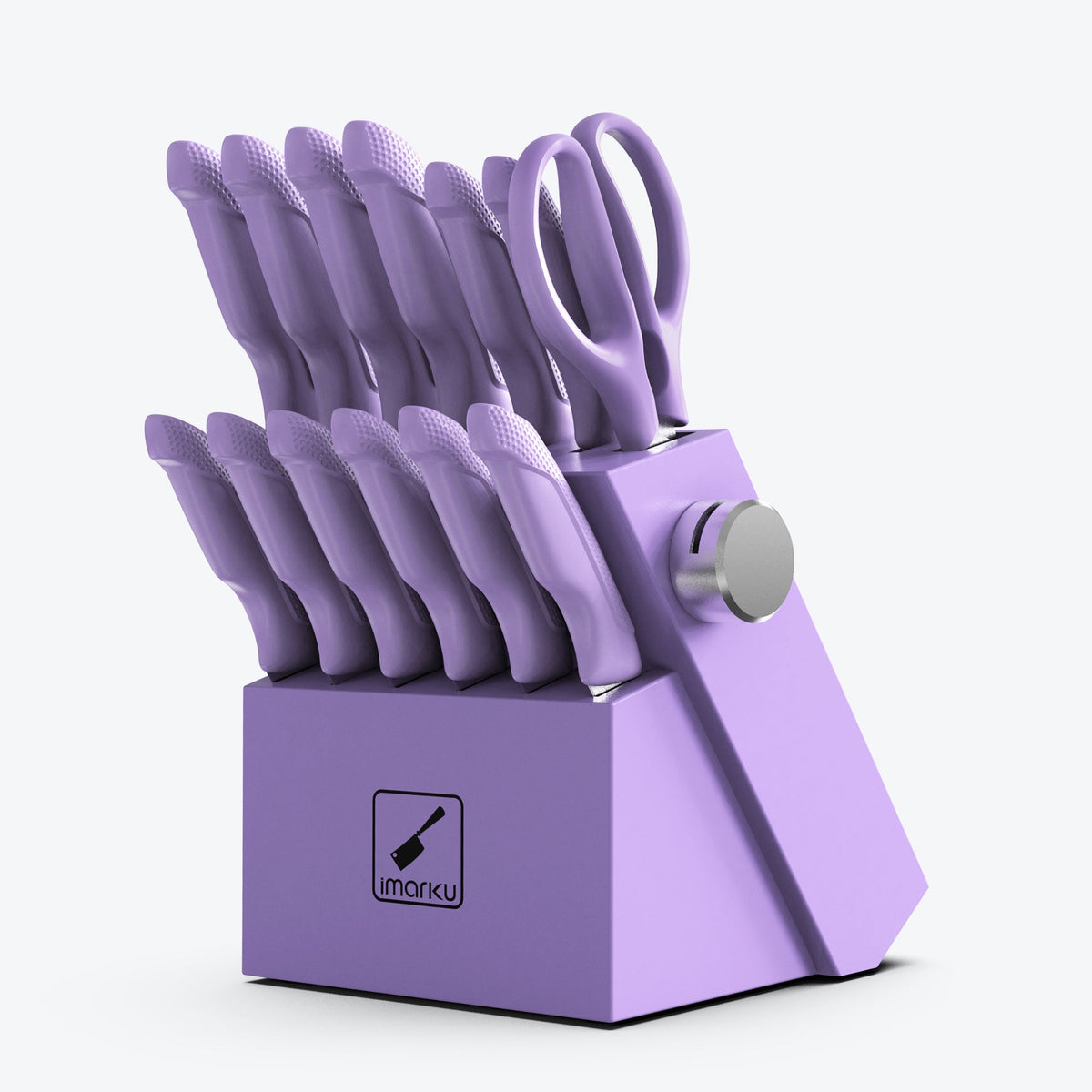Purple Knife Set with Block Non-Slip PP Handle for Kitchen Beginners