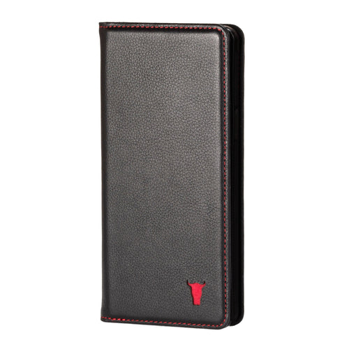 Apple iPhone XR Leather Wallet Case (with Stand Function) - Black with Red Detail