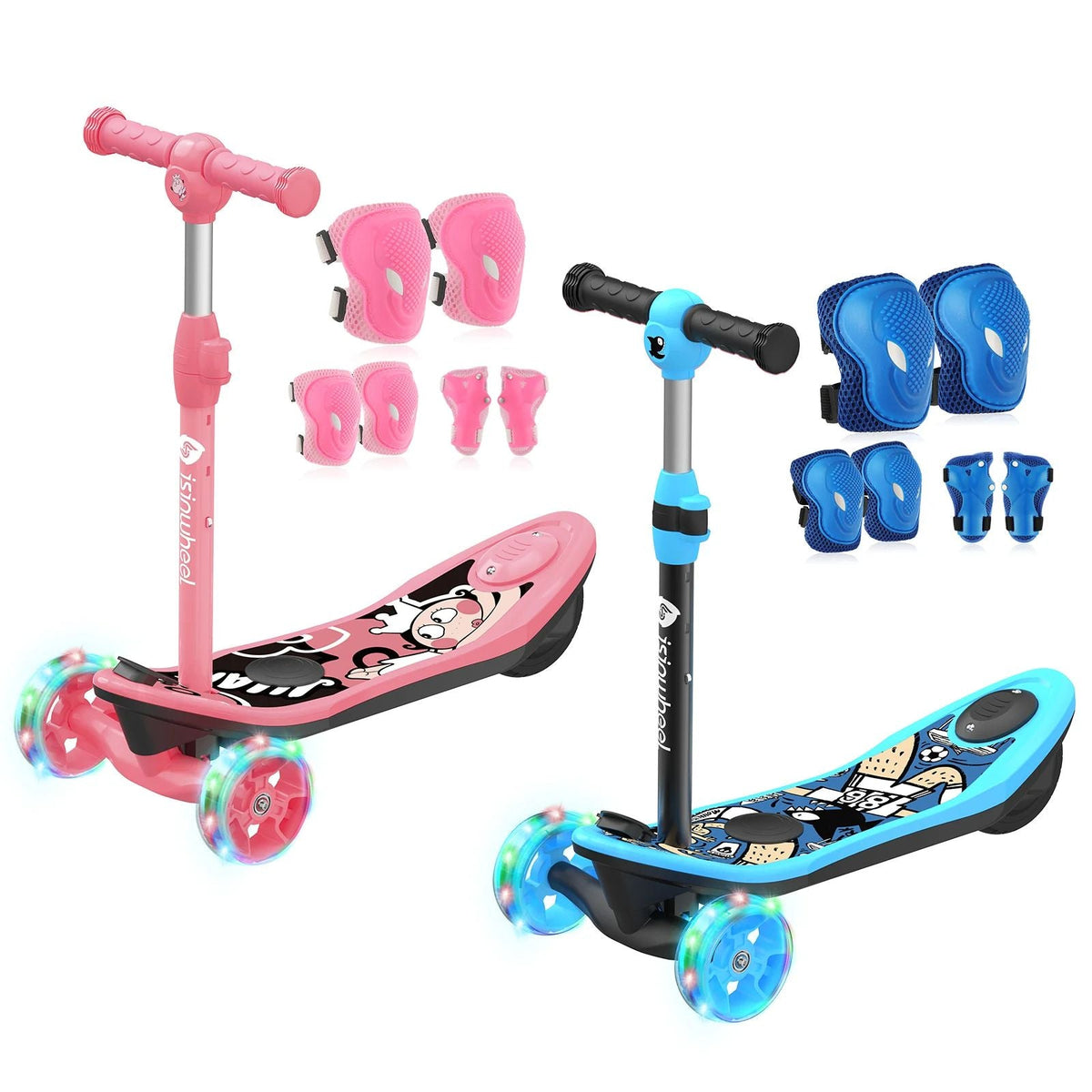 isinwheel M3 3 Wheel Kids Electric Scooter for boys aged 3-12 deal - 1 Blue+1 Pink / 🎁6 in 1 Protective Gear Set