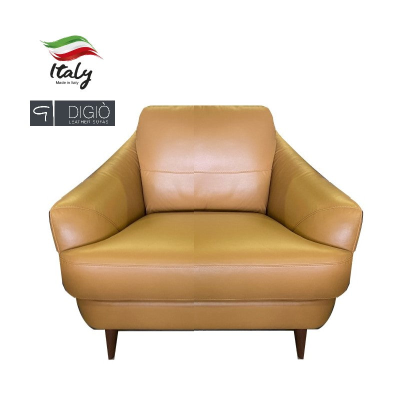 Jazz Italian Leather Accent Armchair - Caramel Tan Leather & Dark Walnut Legs - Fast Delivery 7 - 14 Days