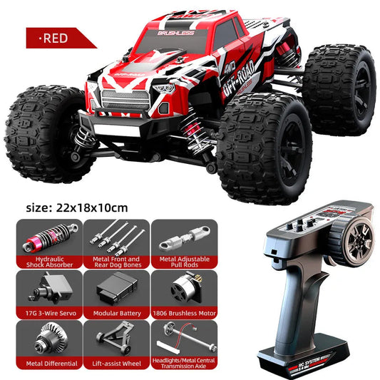 JJRC C8811 1/20 Scale Brushless Motor 4WD 40km/h High Speed RTR Off-Road RC Climbing Truck w/ LED, Black/Red - Red US Only - Late Sep