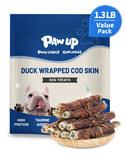 PAWUP Cod Skin Dog Treats with Duck Dog Snacks High Protein and Omega-3, Natural Dog Chews w/Taurine, 21 oz