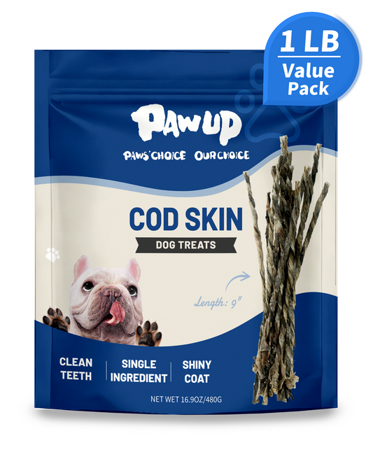 PAWUP Cod Skin Strips Dog Treats, Natural Fish Skin Chews, Omega-3 Rich for Skin & Coat Health, Single Ingredient Dog Snacks for Small & Medium Dogs,