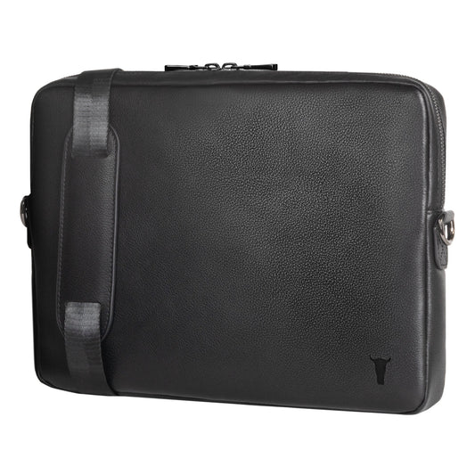 Slim Leather Laptop Bag - Black
