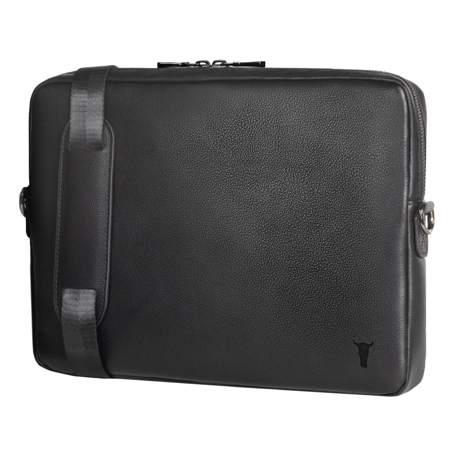 Slim Leather Laptop Bag - Black