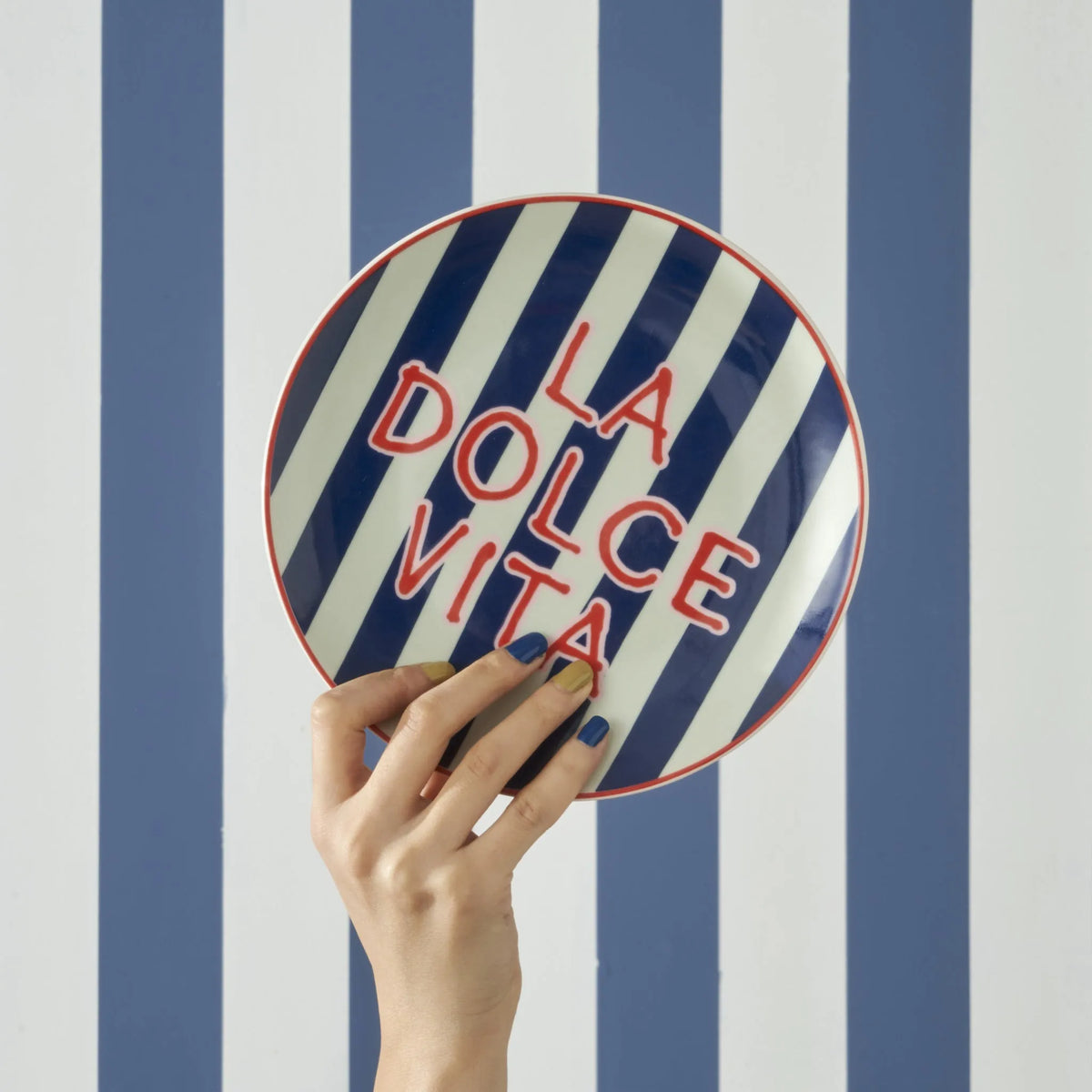 Line Striped Porcelain Dessert Plate - Navy