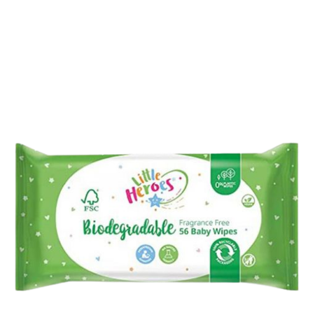 ittle Heroes Biodegradable Fragrance Free Baby Wipes - 56 pcs