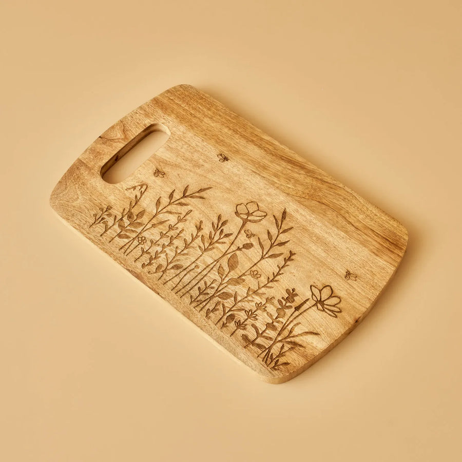 Lola Floral Etched Mango Wood Serving Board