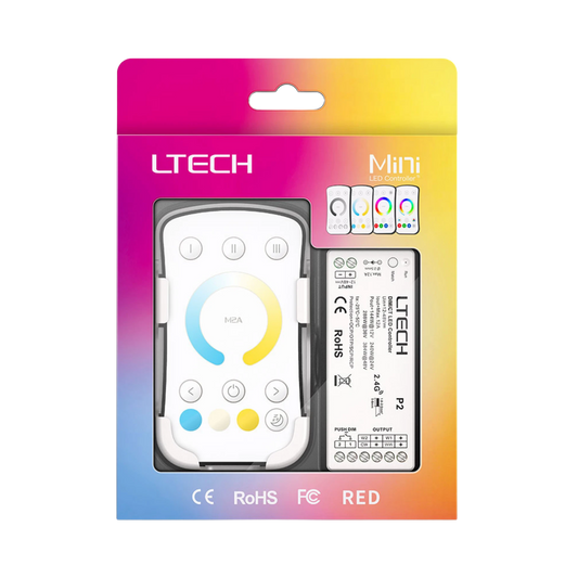 LTECH M2A+P2 CCT LED Funk Set 2.4 GHz, Funk Fernbedienung & 2-Kanal Empfänger, 12-48V DC, für CCT LED Streifen