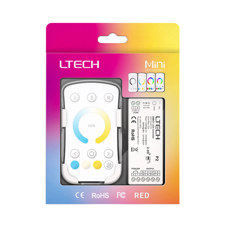 LTECH M2A+P2 CCT LED Funk Set 2.4 GHz, Funk Fernbedienung & 2-Kanal Empfänger, 12-48V DC, für CCT LED Streifen