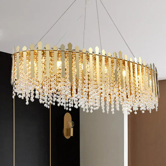 Gold Elliptical Crystal Bead Island Light - Gold