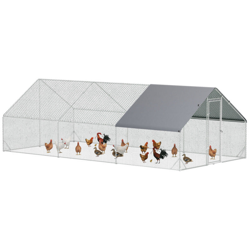 Pawhut Galvanised Chicken Run With Cover - Large Outdoor Pet Enclosure 6 X 3 X 2m