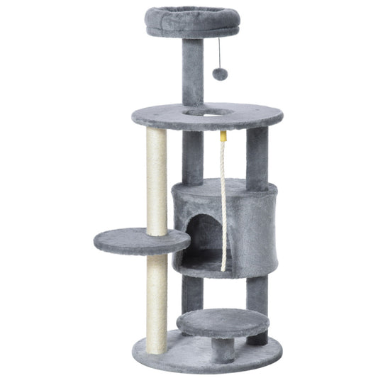 Pawhut Multi-level Cat Tree Tower With Scratching Areas & Hanging Ball Toy - Dark Grey