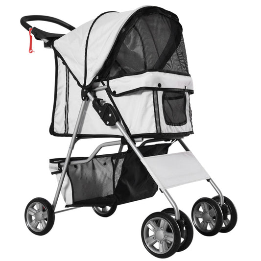 Pawhut Grey Pet Carrier Cart - Foldable, Zipper Entry, Cup Holder