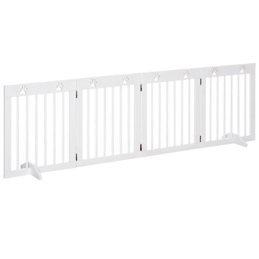 Pawhut Freestanding Pet Gate 4 Panel Folding Wooden Dog Barrier With Support Feet