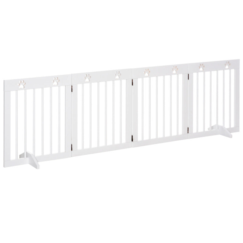 Pawhut Freestanding Pet Gate 4 Panel Folding Wooden Dog Barrier With Support Feet