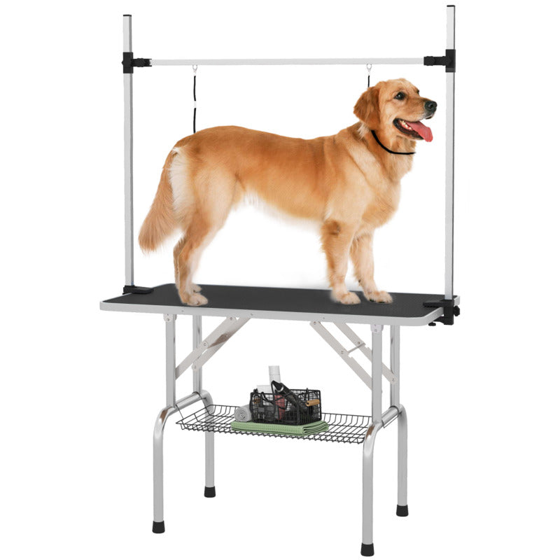 Pawhut Adjustable Metal Dog Grooming Table With Rubber Top & 2 Slings - Black, 100kg Capacity