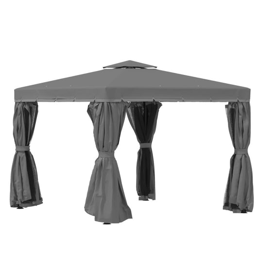 Outsunny 3m X 3m Aluminium & Steel Patio Gazebo Canopy - Dark Grey, With Mosquito Netting