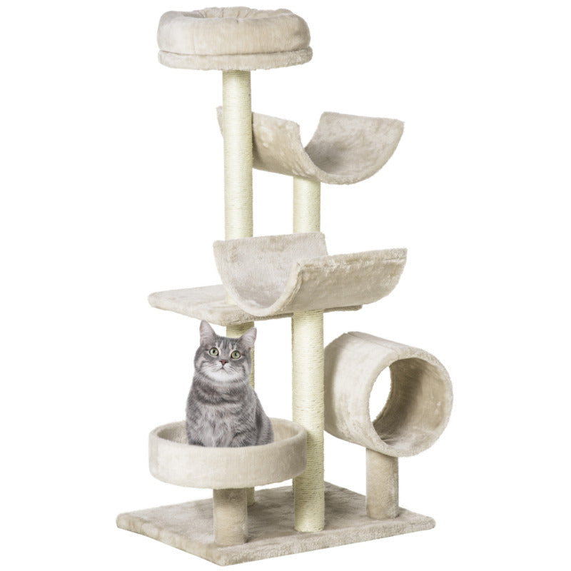 Pawhut Multi-level Cat Tree Scratching Post Perch Play Centre Tunnel - Beige