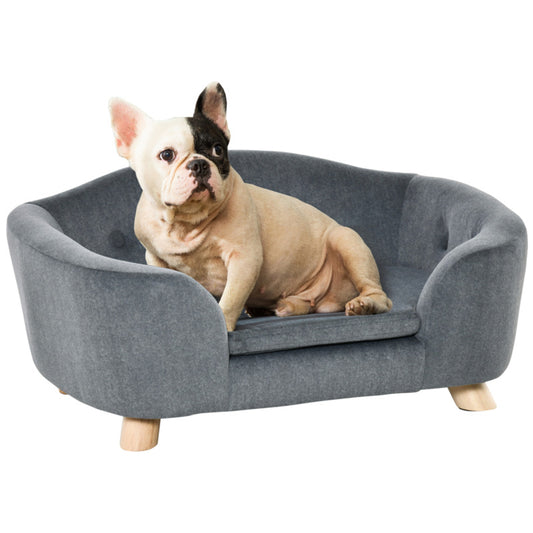 Plush Pet Sofa Couch For Small Dogs - Grey Paw Print, 70cm X 47cm X 30cm