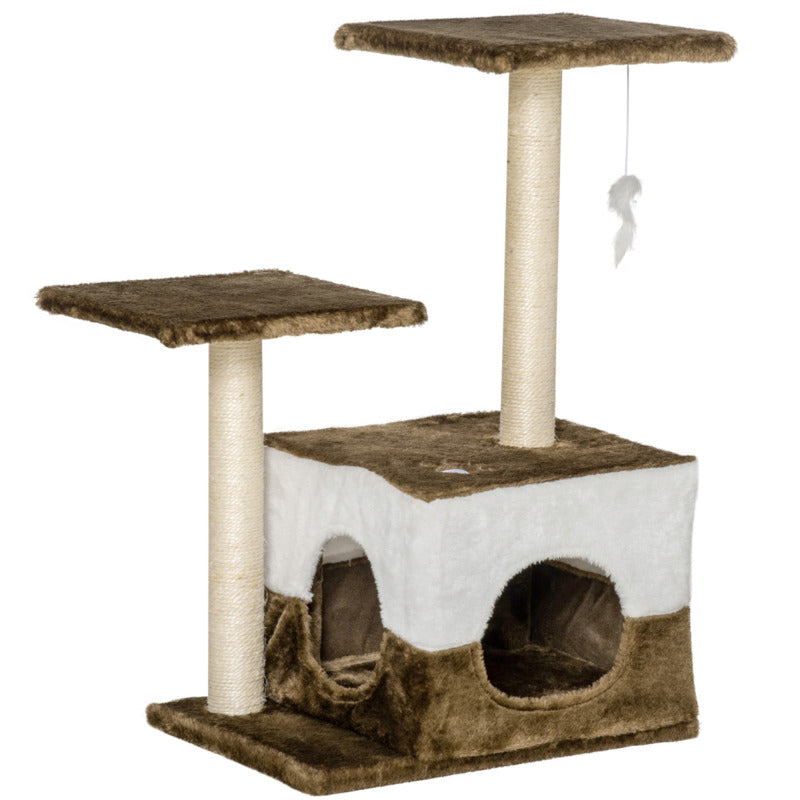 Sisal Scratching Posts Cat Tree W/ House, Perches, Toy Mouse - Brown