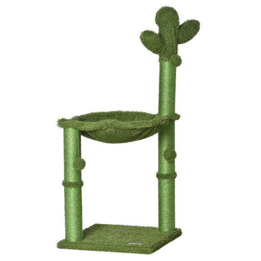 Pawhut Sisal-wrapped Scratching Post Cat Tree With Chenille Hammock & Toy Ball - Green
