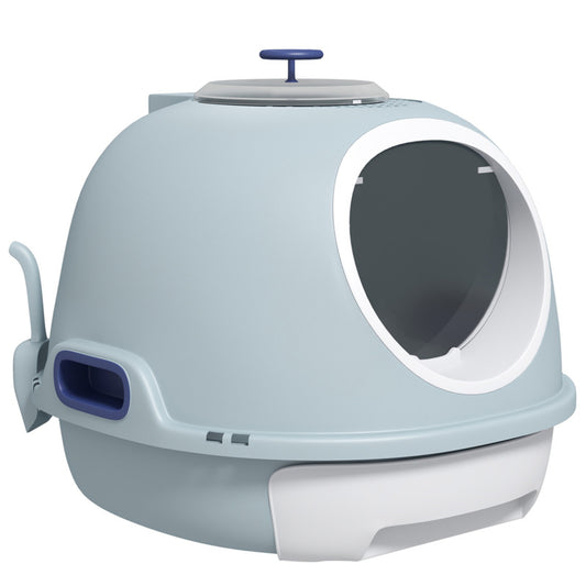 Pawhut Enclosed Cat Litter Box With Integrated Scoop & Removable Drawer - Space Capsule Design