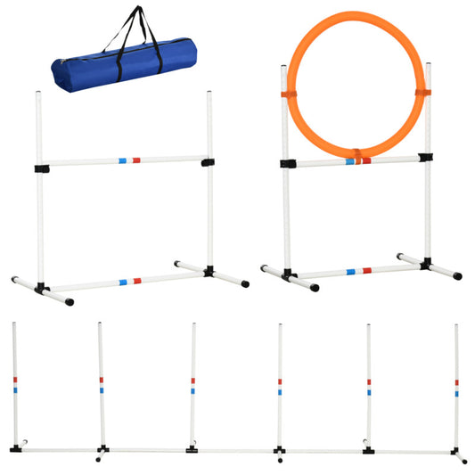 Pawhut 3-piece Portable Dog Agility Training Set With High Jump, Weave Poles & Jumping Ring - Carrying Bag Included
