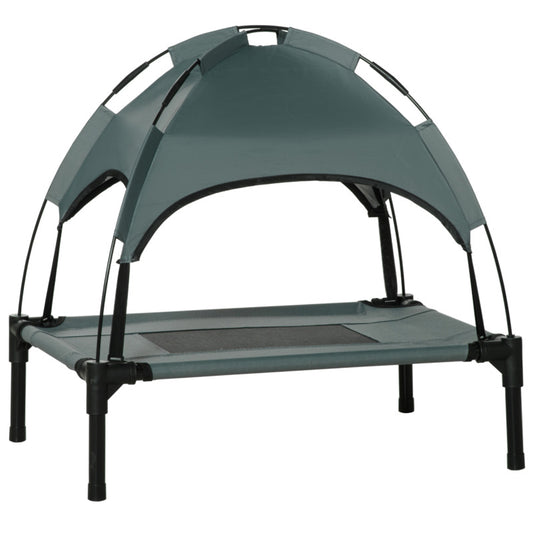 Elevated Dog Bed 61cm Cooling Raised Pet Cot With Uv Protection Canopy - Grey