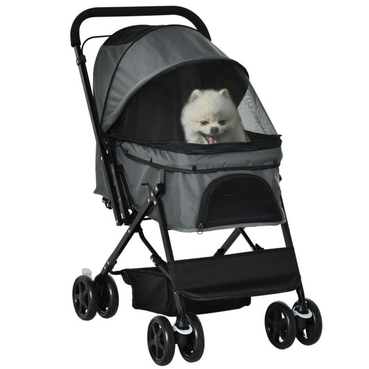 Pawhut Foldable Pet Stroller With Reversible Handle - Grey