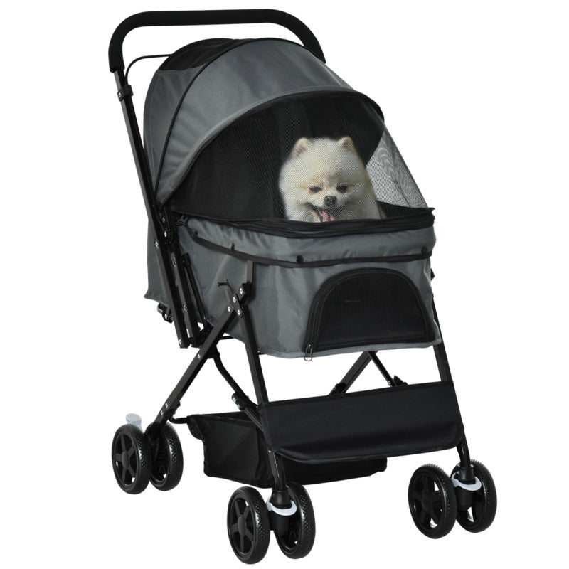 Pawhut Foldable Pet Stroller With Reversible Handle - Grey