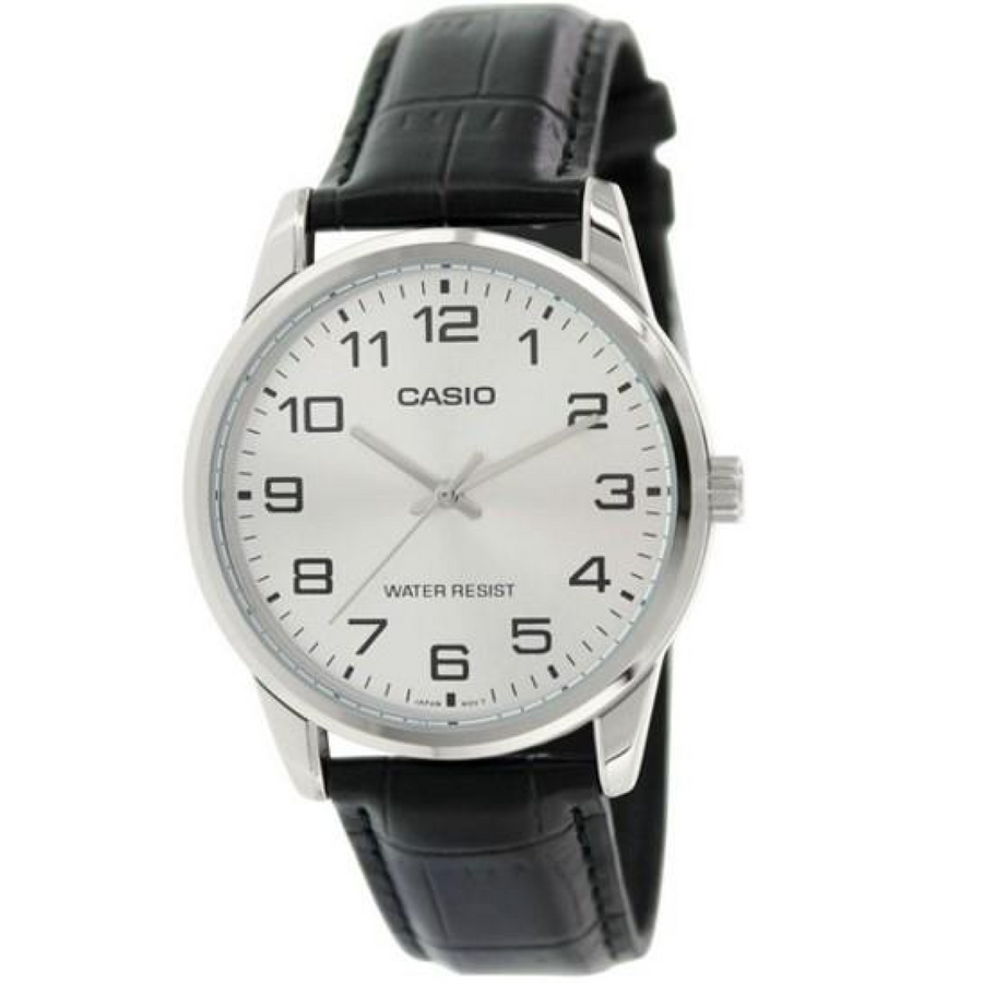 Casio Men's Analogue Silver Dial Leather Strap Watch - MTP-V001L-7BUDF