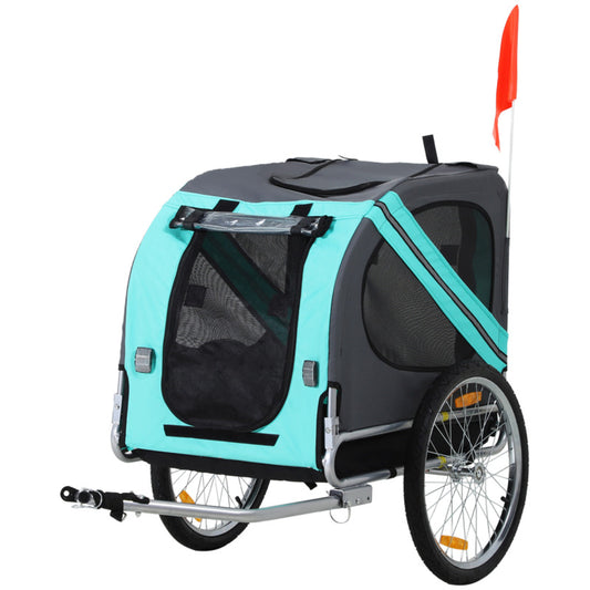 Pawhut Steel & Oxford Cloth Pet Bicycle Trailer - 20-inch Wheels - Green - 30kg Capacity