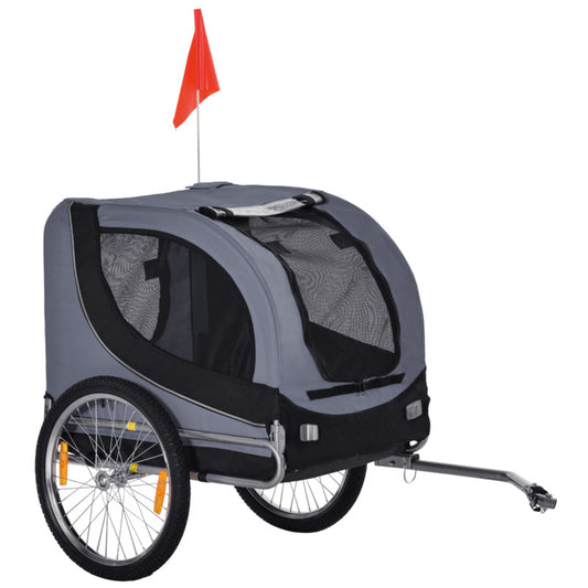 Pawhut Steel Pet Bicycle Trailer For Dogs & Cats - Grey, Water-resistant, Mesh Ventilation, Safety Anchor